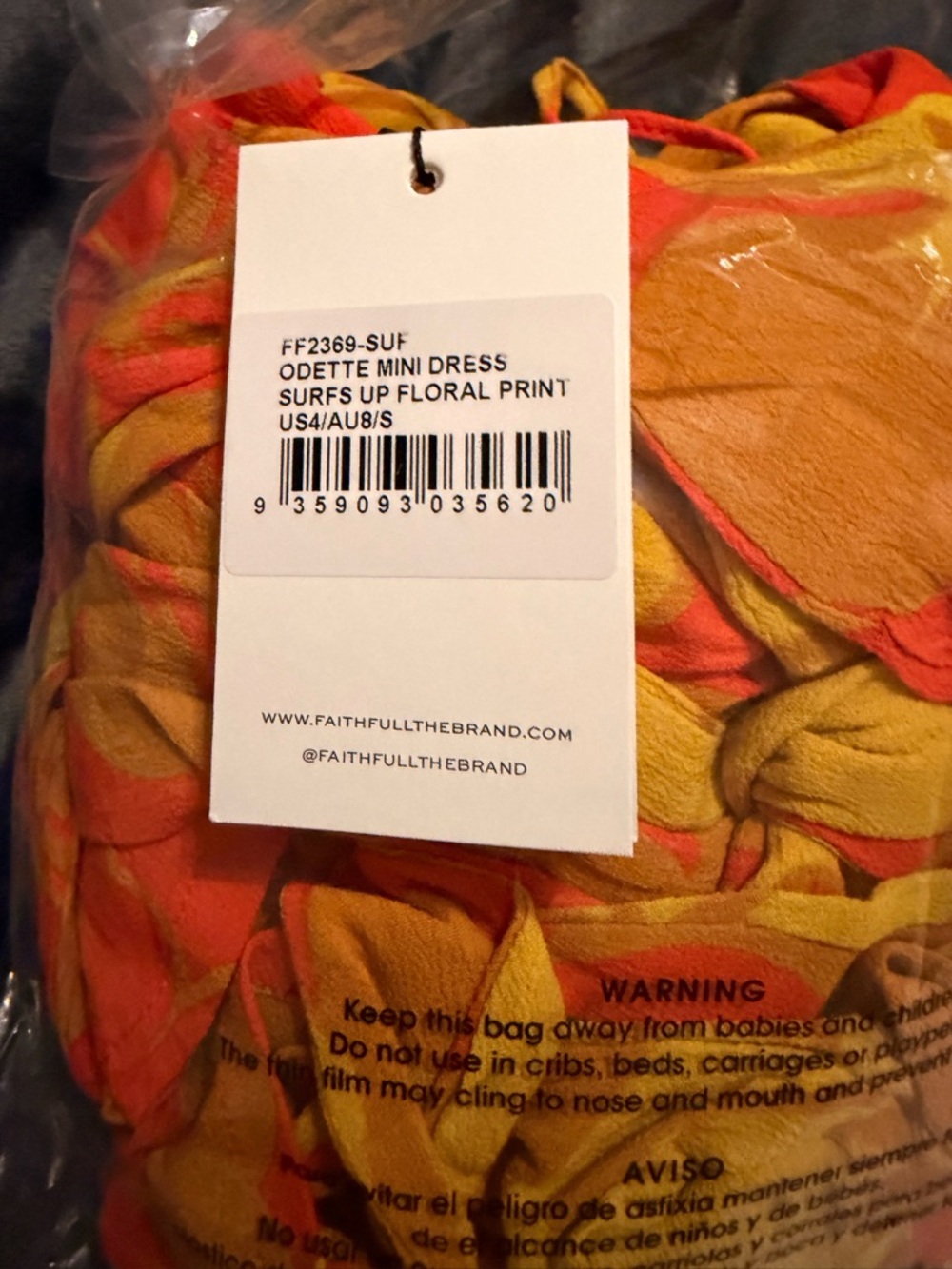 Faithfull The Brand Halter Floral Mini Dress Tie Accent Orange Yellow Red Size S - Picture 2 of 2